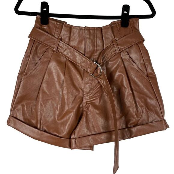 Madden NYC Faux Leather Paper Bag Short - Picture 2 of 6